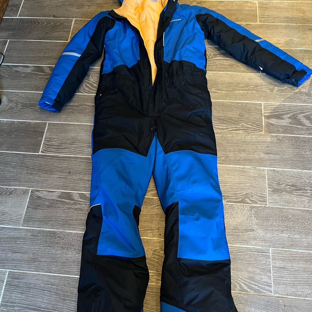 Columbia Blue and Black one piece skidoo suit.